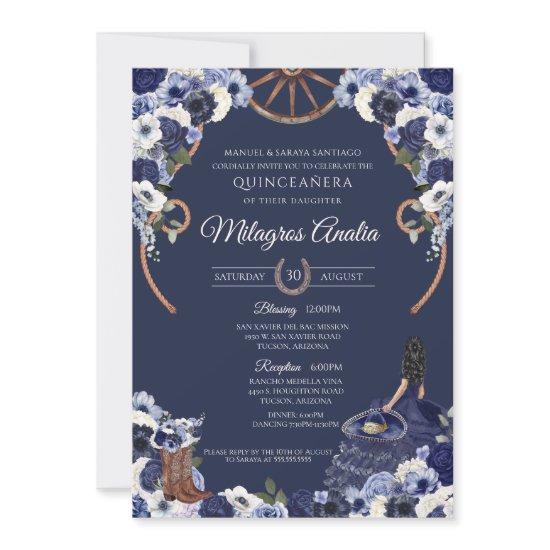 Rustic Navy Blue Western Charro Quinceanera