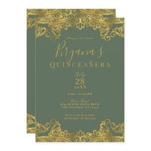 Rustic Olive & Gold Lace Elegant Quinceañera