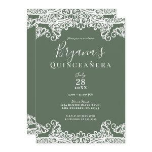 Rustic Olive & White Lace Elegant Quinceañera
