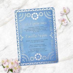 Rustic Papel Picado Blue Silver Quinceañera  Foil
