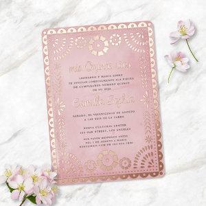 Rustic Papel Picado Pink Rose Gold Quinceañera  Foil