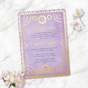 Rustic Papel Picado Purple Gold Quinceañera  Foil