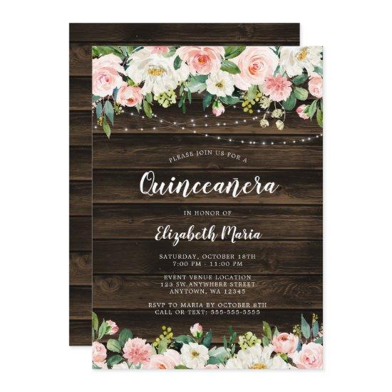 Rustic Pink Floral String Lights Quinceanera