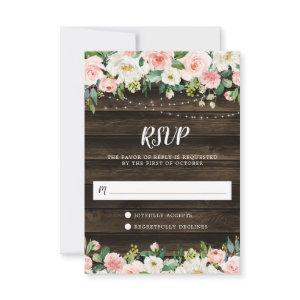 Rustic Pink Floral String Lights RSVP Card