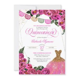 Rustic Pink Rose Glitter Gown Fiesta Quinceañer In