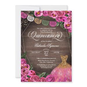 Rustic Pink Rose Glitter Gown Fiesta Quinceañer