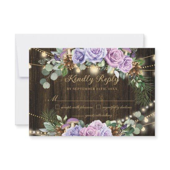 Rustic Purple Floral Enchanted Forest Quinceañera  RSVP Card