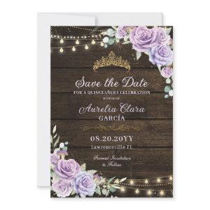 Rustic Purple Floral Enchanted Forest Quinceañera Save The Date