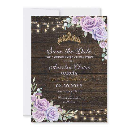 Rustic Purple Floral Enchanted Forest Quinceañera Save The Date