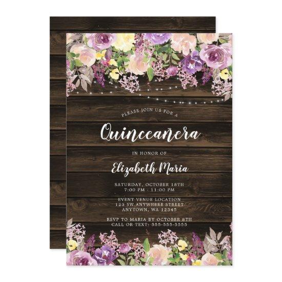 Rustic Purple Floral String Lights Quinceanera