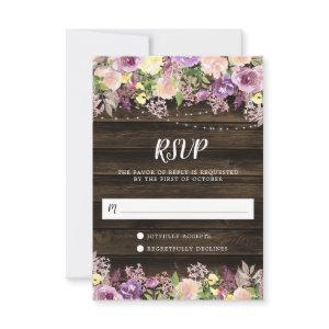 Rustic Purple Floral String Lights RSVP Card