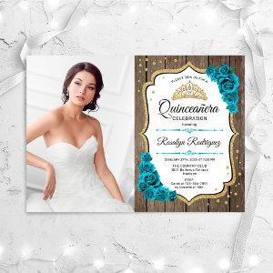 Rustic Quinceanera Party With Photo - Gold Teal