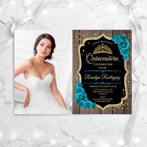 Rustic Quinceanera Party With Photo - Teal Gold