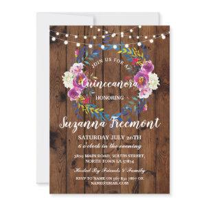 Rustic Quinceanera Party Wood Floral Wreath Invite
