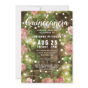 Rustic Quinceañera Pink Floral String Lights Party