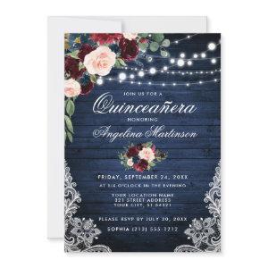 Rustic Quinceanera Wood Burgundy Blue Floral