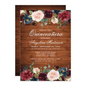 Rustic Quinceanera Wood Burgundy Blue Pink Floral