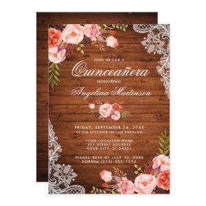 Rustic Quinceanera Wood Lace Coral Floral
