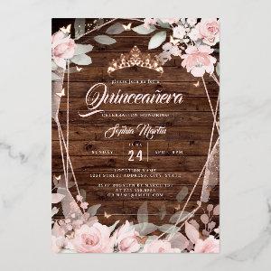 Rustic Rose Gold Floral Butterfly Quinceanera  Foil