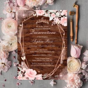 Rustic Rose Gold Pink Butterfly Floral Quinceanera Foil