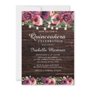 Rustic String Lights Burgundy Floral Quinceañera