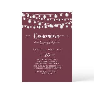 Rustic String Lights Burgundy Quinceañera