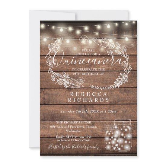 Rustic String Lights Mason Jars Quinceañera 15th