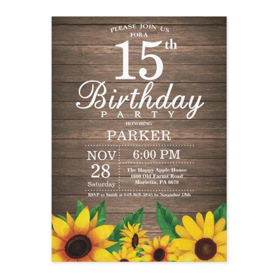 Rustic Sunflower 15th Birthday