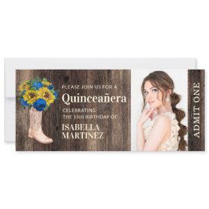 Rustic Sunflower Blue Rose Boot Quinceañera Ticket