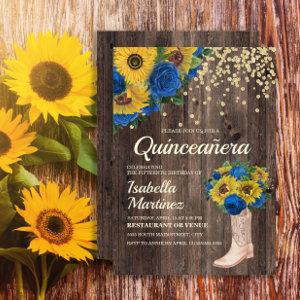 Rustic Sunflower Blue Roses Boots Quinceañera