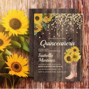 Rustic Sunflower Boots Glitter Quinceañera 15th