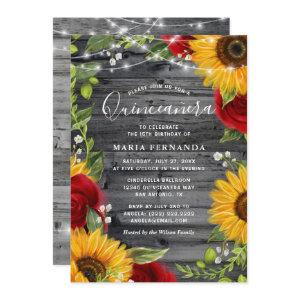 Rustic Sunflower Burgundy Rose Wood Quinceanera