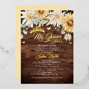Rustic Sunflower Gold Butterfly Quinceanera Foil