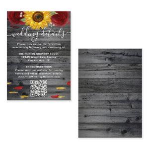 Rustic Sunflower Red Rose Wedding RSVP QR Code Enclosure Card