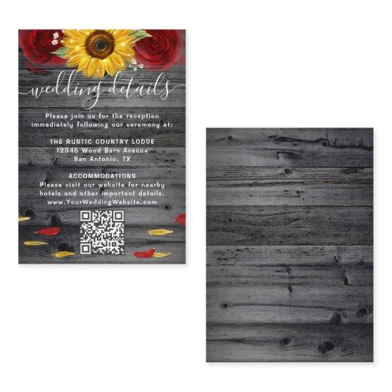 Rustic Sunflower Red Rose Wedding RSVP QR Code Enclosure Card