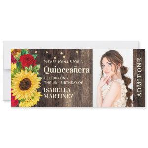 Rustic Sunflower Red Roses Boot Quinceañera Ticket