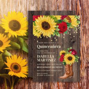 Rustic Sunflower Red Roses Boots Quinceañera