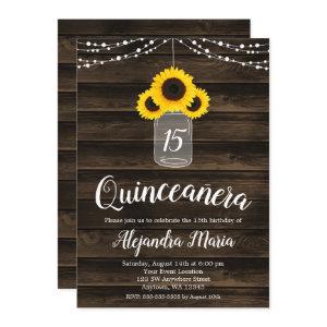 Rustic Sunflower String Lights Quinceanera Invites