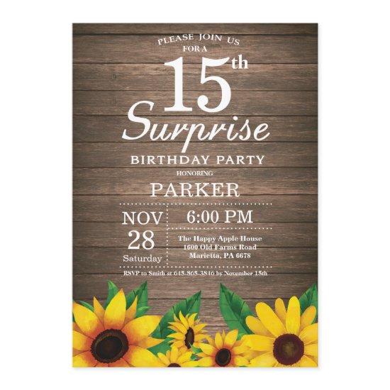 Rustic Sunflower Surprise 15th Birthday