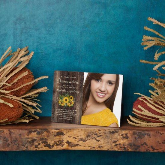 Rustic Sunflowers Barn Wood Quinceañera Photo  Plaque