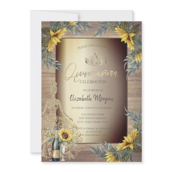 Rustic Sunflowers Dress Wood Quinceañera