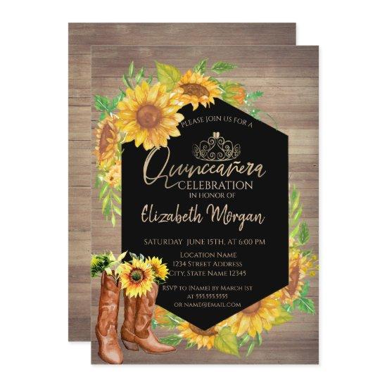 Rustic Sunflowers Wood Quinceañera