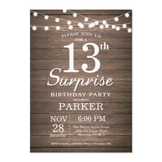 Rustic Surprise 13th Birthday  Wood