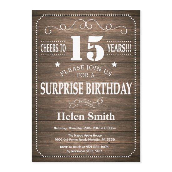 Rustic Surprise 15th Birthday