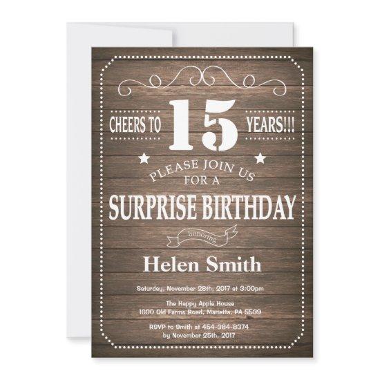 Rustic Surprise 15th Birthday