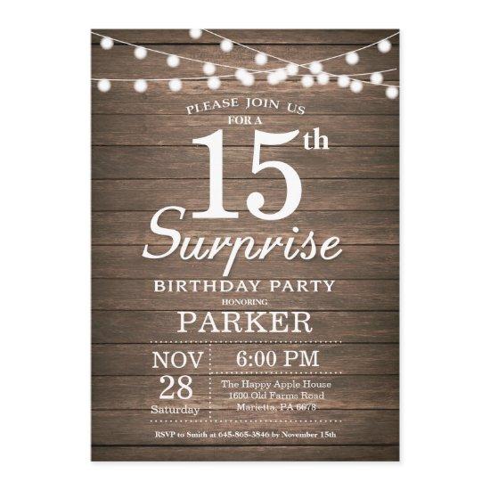 Rustic Surprise 15th Birthday  Wood