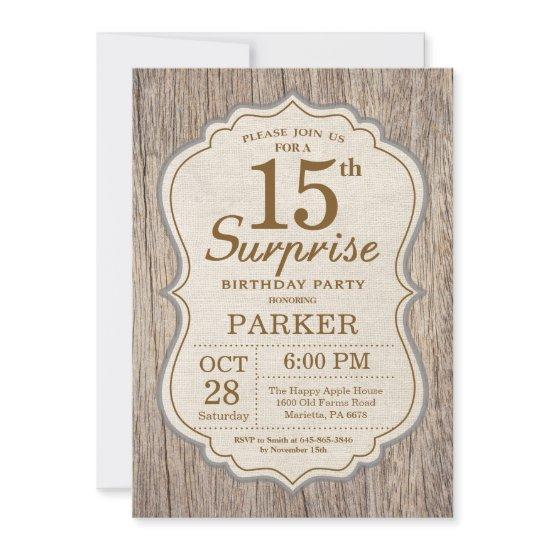 Rustic Surprise 15th Birthday  Wood