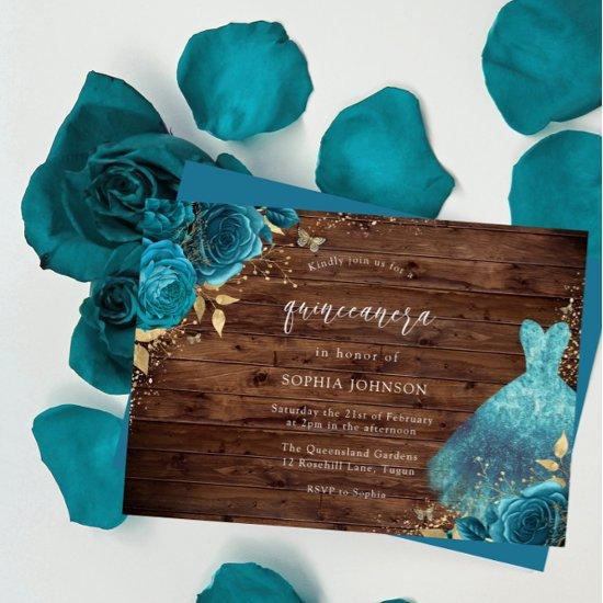 Rustic Teal Sparkle Dress Rose Quinceanera Party