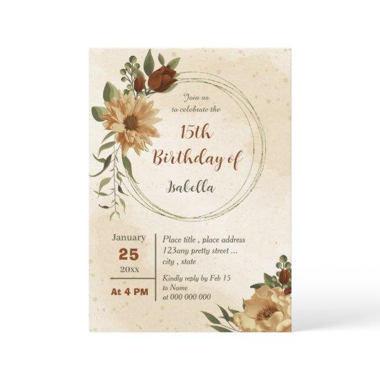 rustic terracotta floral botanical birthday