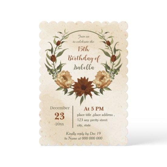rustic terracotta floral botanical birthday